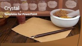  Presentation with old page - PPT theme featuring page and historic old pharmacy background and a tawny brown colored foreground