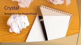  Presentation with notebook paper - Amazing slide deck having notebook and paper balls backdrop and a gold colored foreground