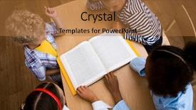  Presentation with pupils reading - Presentation theme enhanced with page of encyclopaedia at reading background and a red colored foreground