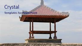  Presentation with bali - Slide set having pagoda gazebo on sanur beach background and a lemonade colored foreground