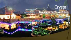  Presentation with historical building - PPT theme consisting of pagoda stile building in shanghai background and a ocean colored foreground