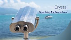  Presentation with seashore - PPT theme consisting of paid-binoculars-for-tourists background and a sky blue colored foreground