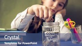  Presentation with piggy bank - PPT theme having paid education concept photo girl background and a ocean colored foreground