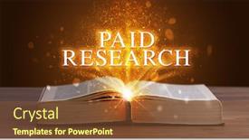  Presentation with open book - PPT layouts featuring paid-research-inscription-coming-out background and a tawny brown colored foreground
