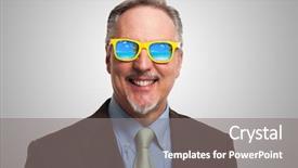  Presentation with holiday - Slides with paid vacation time - smiling businessman dreaming about his background and a gray colored foreground