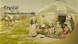  Presentation with desert - Slide deck having watercolour paimting - nomads in the desert background and a mint green colored foreground