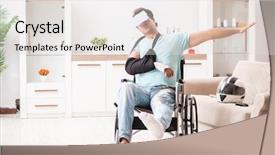  Presentation with rider - Colorful slide set enhanced with pain 3d - injured motorbike rider recovering backdrop and a white colored foreground