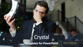  Presentation with eyes - Amazing slide deck having pain 3d - tense businessman touching his eyes backdrop and a tawny brown colored foreground