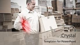  Presentation with backache - Slides with pain against worker with backache background and a mint green colored foreground