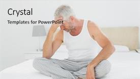  Presentation with belt bed - PPT theme having pain legs - mature man suffering from headache background and a  colored foreground