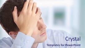  Presentation with depression - Slides enhanced with pain managmant - businessman in depression with hand background and a  colored foreground