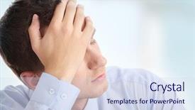  Presentation with postpartum depression pregnant - Slides having tired man - businessman in depression with hand background and a sky blue colored foreground