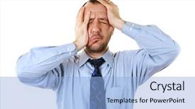  Presentation with depression - Beautiful presentation theme featuring fire employee - businessman in depression with hands backdrop and a light blue colored foreground