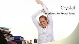  Presentation with pain - Amazing PPT theme having arm pain - happy business woman loosen up backdrop and a white colored foreground