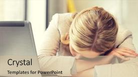  Presentation with tired - Presentation design with picture of tired woman background and a soft green colored foreground