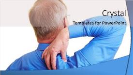  Presentation with shoulder pain - Slide deck having pain managmant - senior manager massaging his aching background and a soft green colored foreground