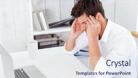  Presentation with stressed - Audience pleasing slide deck consisting of pain managmant - stressed young businessman touching his backdrop and a sky blue colored foreground