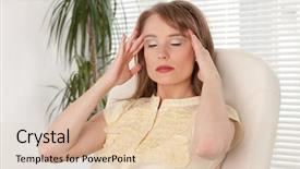  Presentation with tired - Audience pleasing presentation design consisting of head pain - tired business woman sitting backdrop and a lemonade colored foreground