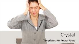  Presentation with tired - PPT layouts having pain managmant - tired woman sitting background and a light gray colored foreground