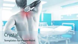  Presentation with hospital buildings - Theme with pain patient - man with back problem background and a  colored foreground