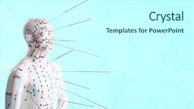  Presentation with acupuncture - Slides having pain points - asian acupuncture figure over blue background and a white colored foreground