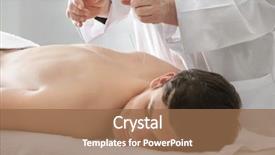  Presentation with acupuncture - PPT theme with pain points - handsome man at acupuncture treatment background and a coral colored foreground