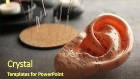 Presentation with acupuncture - Theme enhanced with pain points - plastic ear for acupuncture practice background and a tawny brown colored foreground