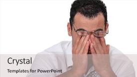  Presentation with pain points - Slide deck enhanced with pain points - tired worker rubbing his eyes background and a soft green colored foreground