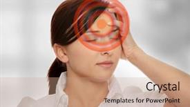  Presentation with pain points - PPT layouts consisting of pain points - young business woman with headache background and a coral colored foreground