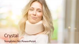  Presentation with neck bones - Amazing presentation having pain points - young injured woman wearing neck backdrop and a lemonade colored foreground