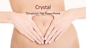  Presentation with waiter hand in white glove - Beautiful PPT theme featuring pain scale - hand on belly isolated backdrop and a  colored foreground