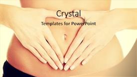  Presentation with waiter hand in white glove - Slides having pain scale - hand on belly isolated background and a blonde colored foreground