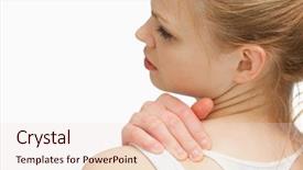  Presentation with shoulder pain - Presentation theme consisting of pain shoulder - close up of a woman background and a lemonade colored foreground