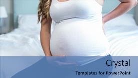  Presentation with pregnant woman cleaning - PPT layouts featuring pain sitting on her bed background and a teal colored foreground