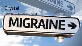 Presentation with migraine - Presentation design enhanced with pain word cloud - migraine direction sign on sky background and a teal colored foreground