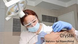  Presentation with drilling - PPT theme consisting of painful gums - female dentist is drilling background and a coral colored foreground