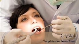  Presentation with woman covering man mouth hand - Cool new PPT theme with painful gums - image of young woman keeping backdrop and a coral colored foreground