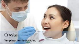  Presentation with dental radiology dentist and assistant - Amazing PPT theme having painful gums - young woman keeping her mouth backdrop and a light blue colored foreground