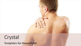  Presentation with man holding phone - Presentation theme enhanced with painful man holding neck background and a soft green colored foreground