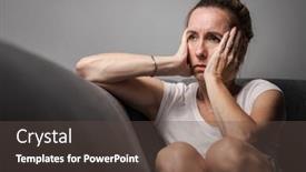  Presentation with sad woman lonely - Slide deck having painful-realization-depressed-mid-aged background and a tawny brown colored foreground