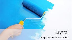  Presentation with painting - PPT layouts with paint - decorator's hand painting wall background and a sky blue colored foreground