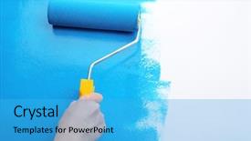  Presentation with painting walls paint roller - Beautiful slides featuring paint - decorator's hand painting wall backdrop and a cyan colored foreground