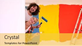  Presentation with college education happy smiling - Slide deck having paint - portrait of happy smiling young background and a yellow colored foreground