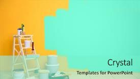  Presentation with set of construction tools tool - Cool new theme with paint - set of tools for painting backdrop and a seafoam green colored foreground
