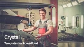  Presentation with jaguar xe car - Slides having paint booth - serviceman with car bodykit ready background and a dark gray colored foreground