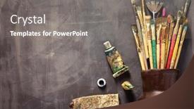  Presentation with abstract paint brush texture art - Colorful slide set enhanced with paint-brush-and-tubes backdrop and a gray colored foreground