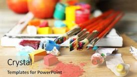  Presentation with paint art - Presentation with paint brush palette - beautiful still life with professional background and a coral colored foreground