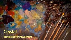  Presentation with paint brush - Cool new presentation theme with paint brush palette - oil drawing board with pen backdrop and a tawny brown colored foreground