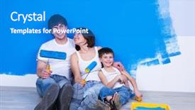  Presentation with family - Slide deck consisting of paint brush roller - happy young family with little background and a teal colored foreground