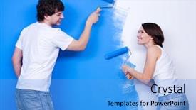  Presentation with paint roller - Beautiful theme featuring paint brush roller - renovation by laughing cheerful loving backdrop and a  colored foreground